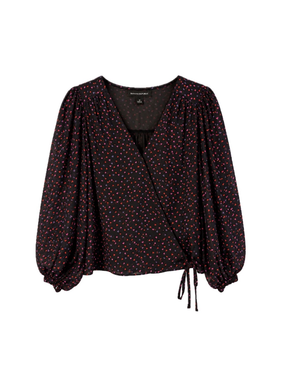 Banana Republic Chiffon Wrap Blouse - Black Heart Print, Size M